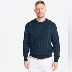 Nautical men’s classic long sleeve pullover cable knit sweater in navy size XL